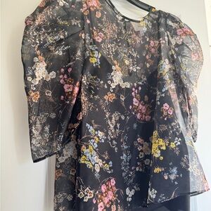 Cinq a Sept Blue and Gray Puff Sleeve Oversized Blouse